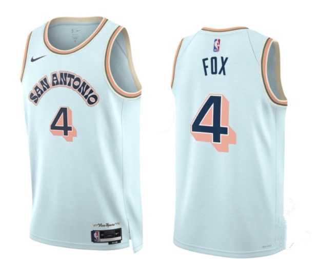 Mens San Antonio Spurs #4 DeAaron Fox Light Blue 2024-25 City Edition Stitched Jersey Dzhi->san antonio spurs->NBA Jersey